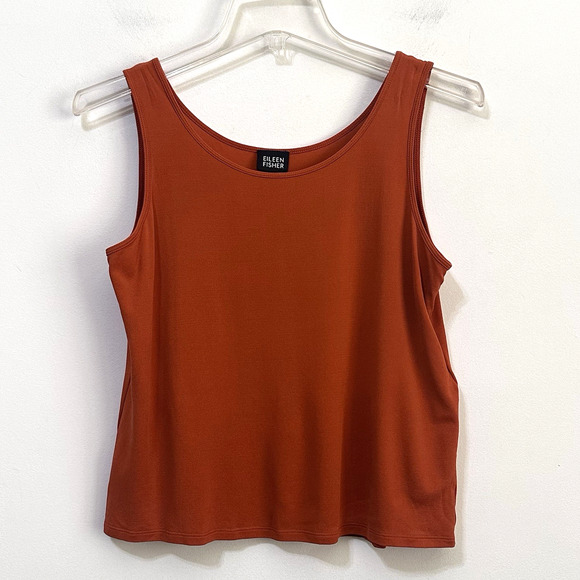 Eileen Fisher Tank Top M Pumpkin Orange Stretch Silk Sleeveless Layer Designer - Picture 1 of 9